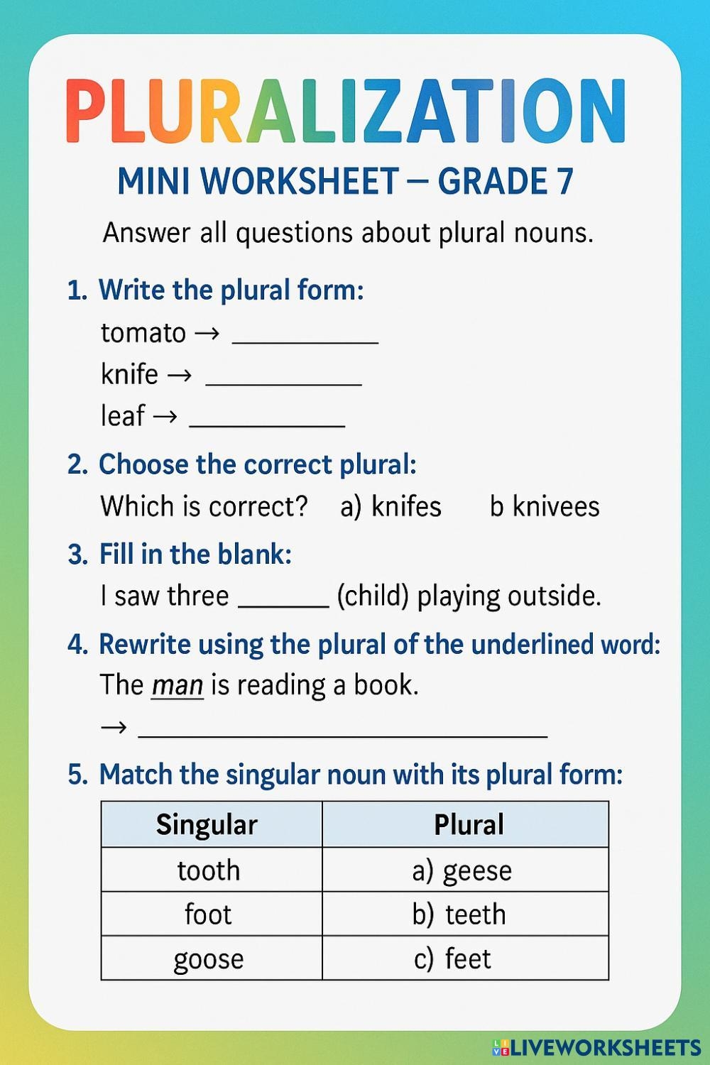 K5 Grammar Worksheets