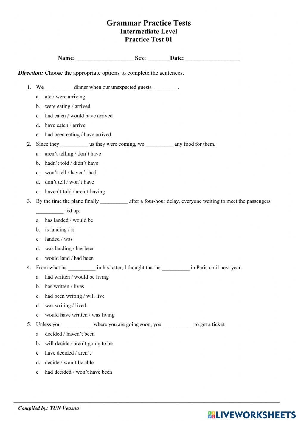English Grammar Free Interactive Worksheets 1441983