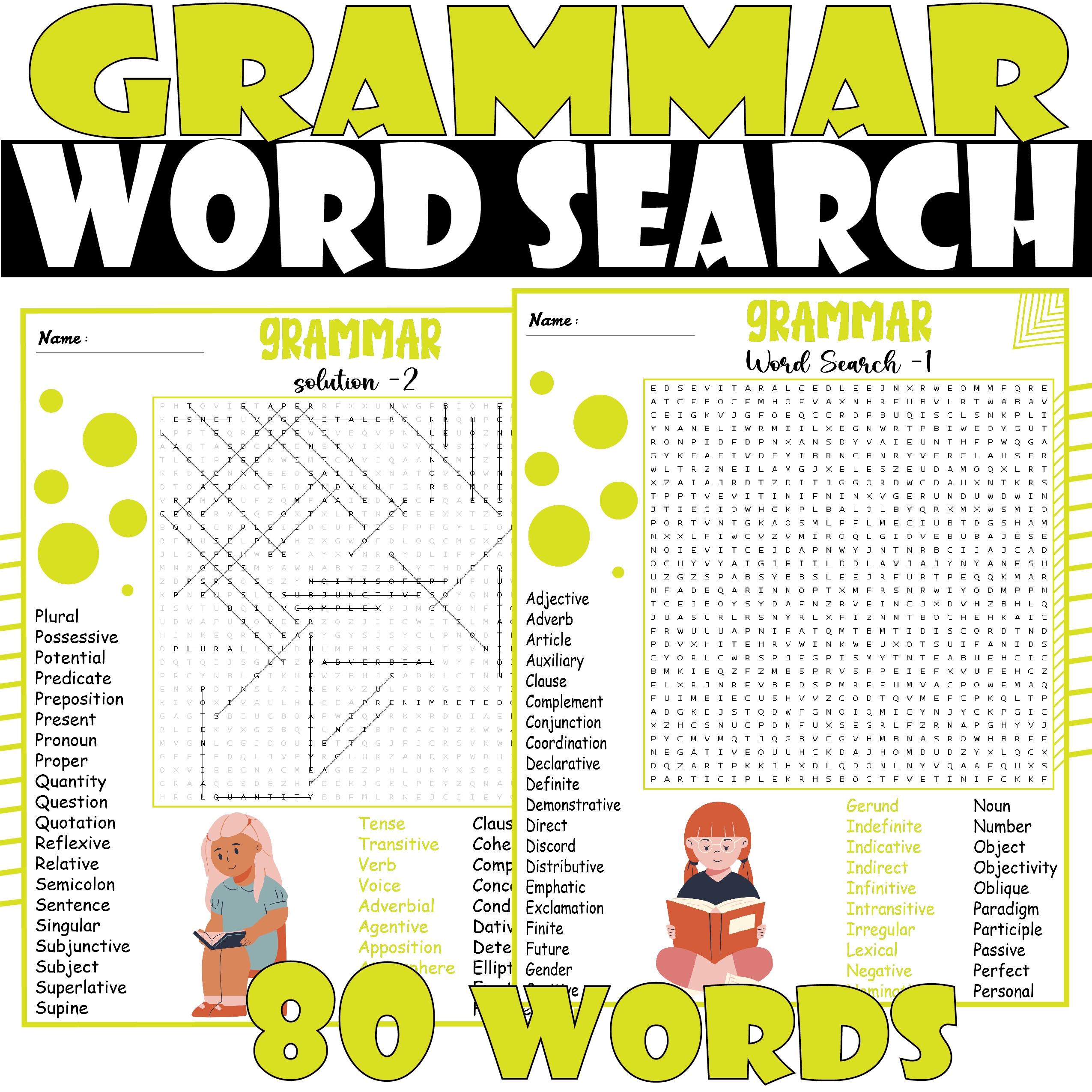 ENGLISH GRAMMAR TERMS Word Search Puzzle GRAMMAR Word Search Activities