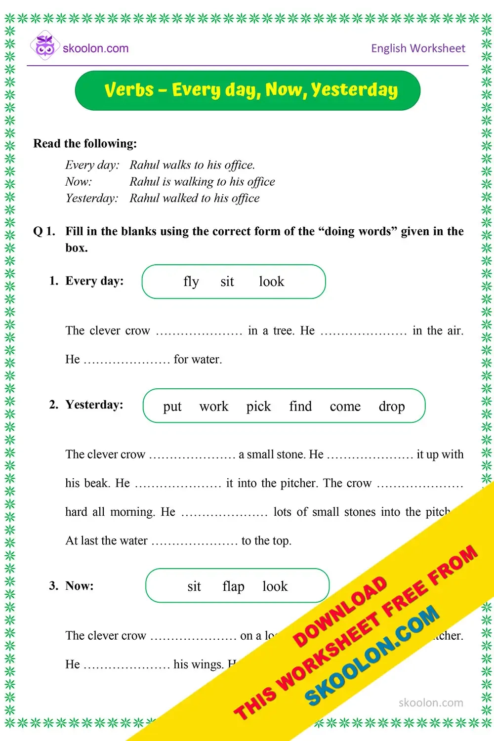 English Grammar Verbs Worksheet Skoolon English Grammar Verbs Worksheet Skoolon