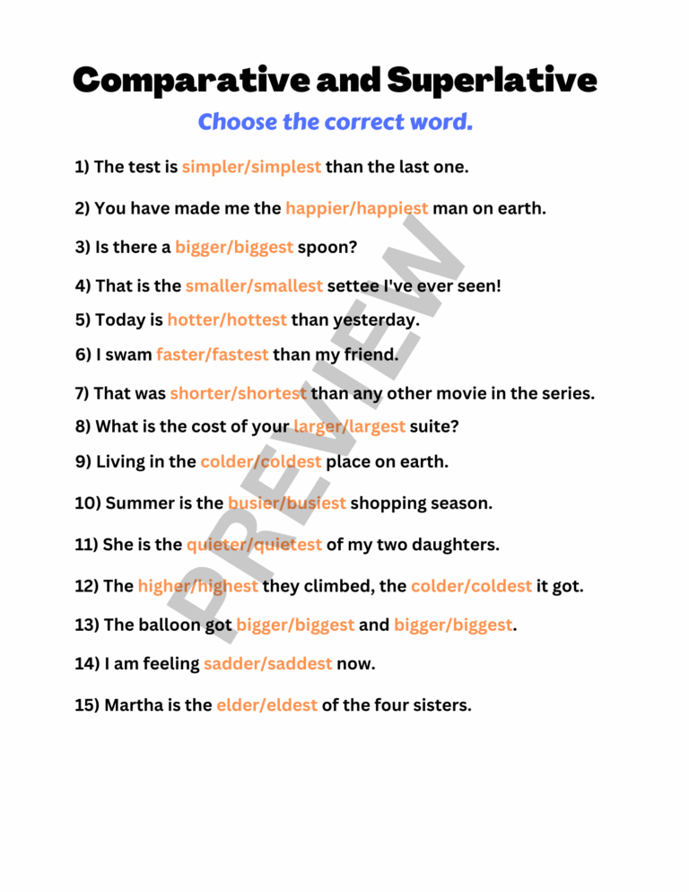 English Grammar Worksheet Part 01 Comparative And Superlative Made By Teachers