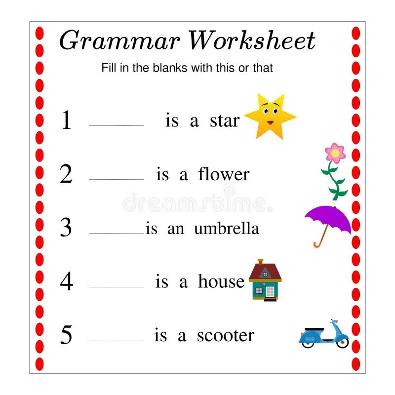 English Grammar Worksheet This Or That Stock Photo English Grammar Worksheet This Or That Stock Photo