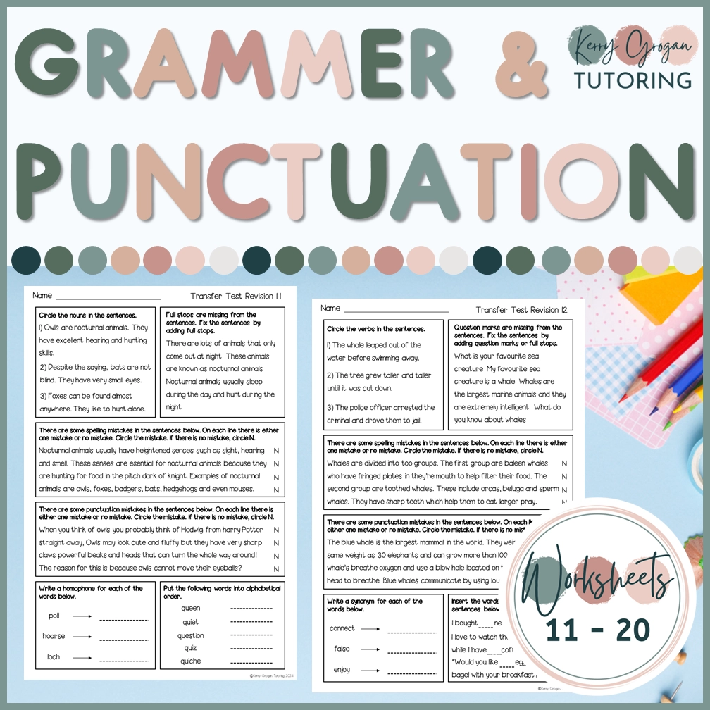 English Grammar Worksheets KS2 Worksheets 11 20 Kerry Grogan Tutoring