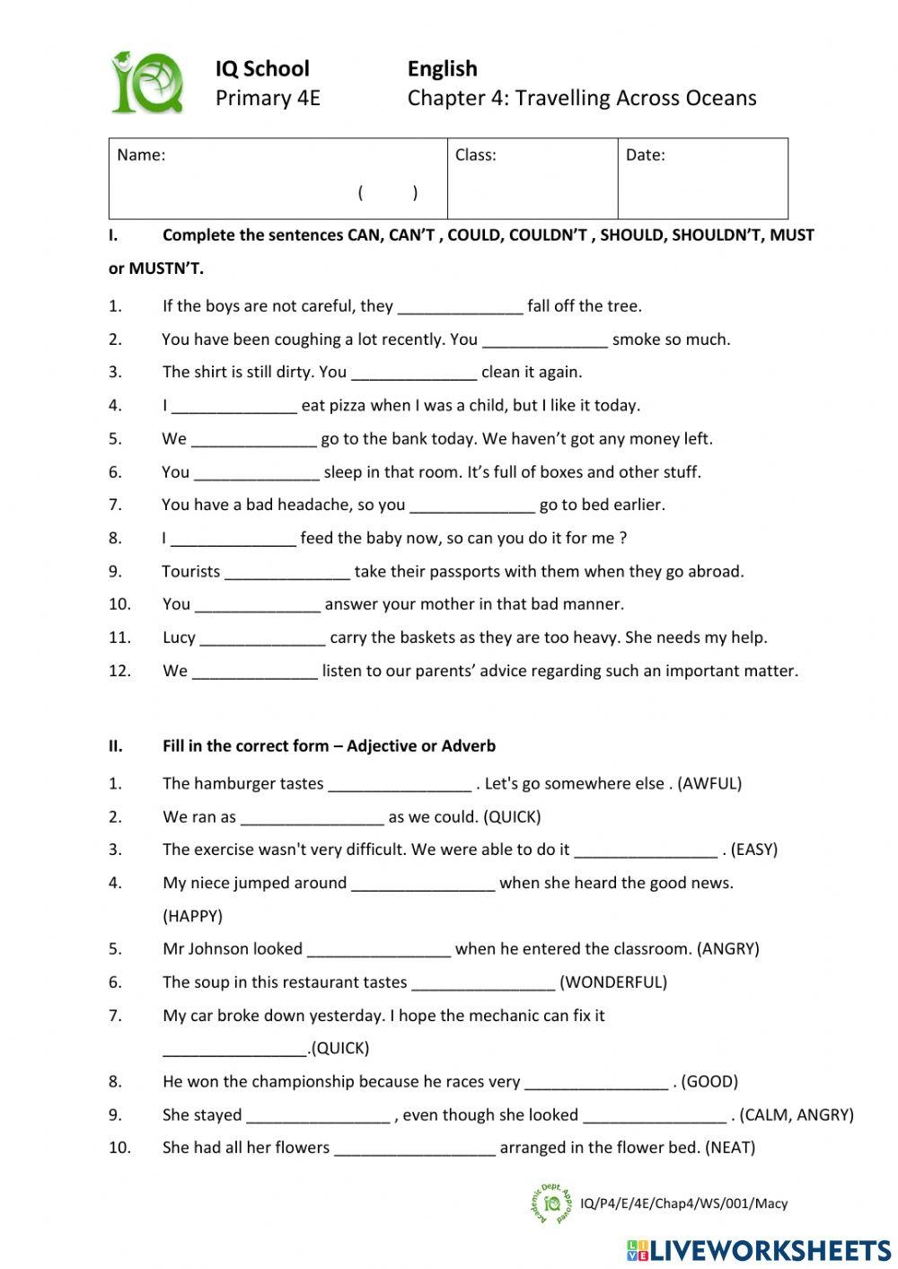 Grammar Worksheets For Primary