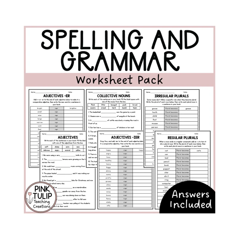 English Spelling And Grammar Worksheet Pack Etsy