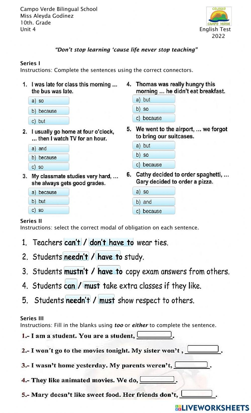 English Test Free Interactive Worksheets 2176115