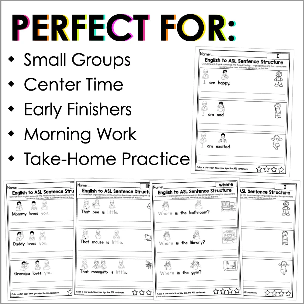 English To ASL Sentence Structure Worksheets Pre Primer Sight Words For Grammar Practice Teacher Jeanell