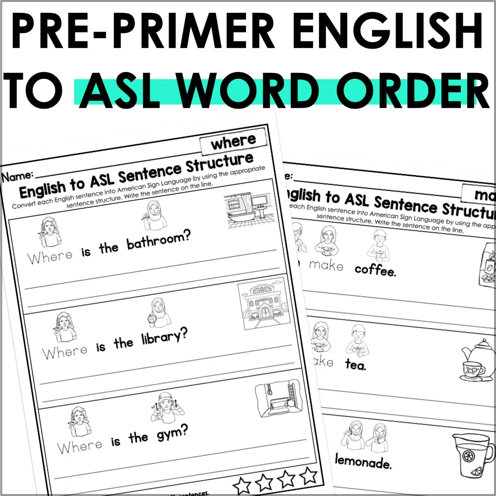 English To ASL Sentence Structure Worksheets Pre Primer Sight Words For Grammar Practice Teacher Jeanell
