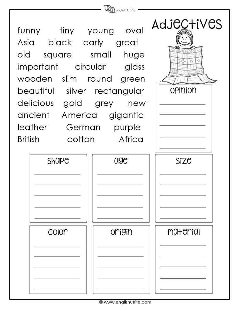English Unite Adjectives Worksheet English Unite Adjectives Worksheet