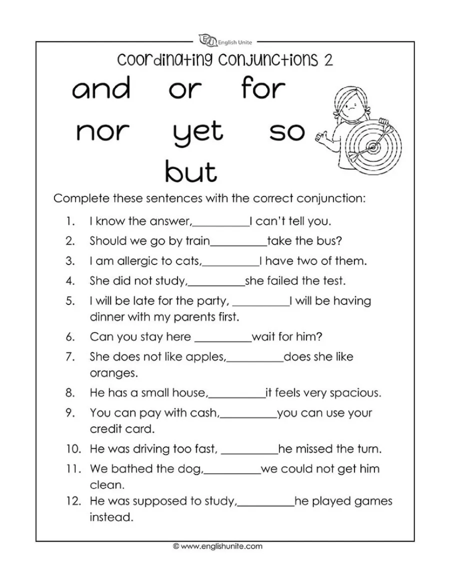 English Unite Coordinating Conjunctions Worksheet English Unite Coordinating Conjunctions Worksheet