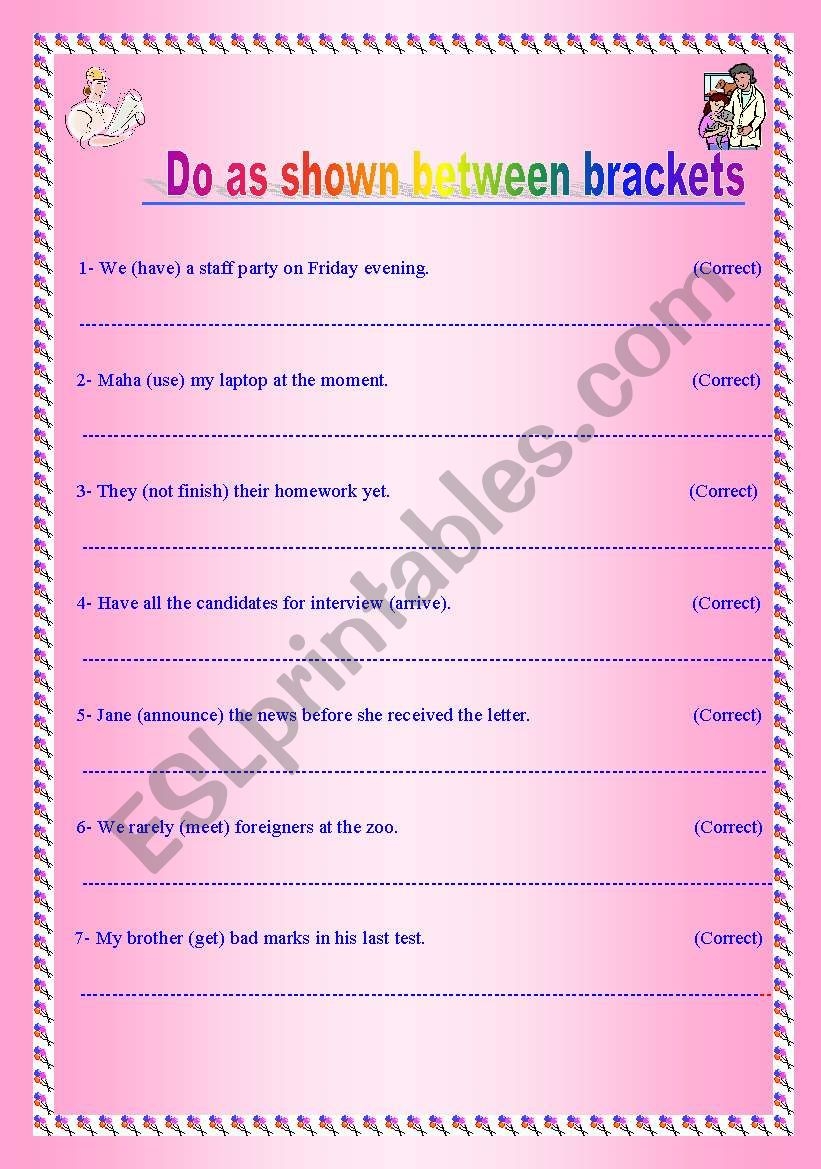 English Worksheets Do As Shown Between Brackets English Worksheets Do As Shown Between Brackets