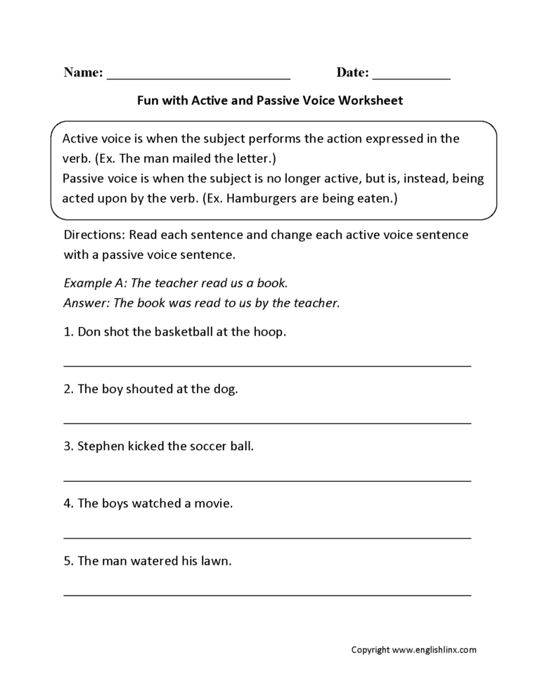 Englishlinx Active And Passive Voice Worksheets