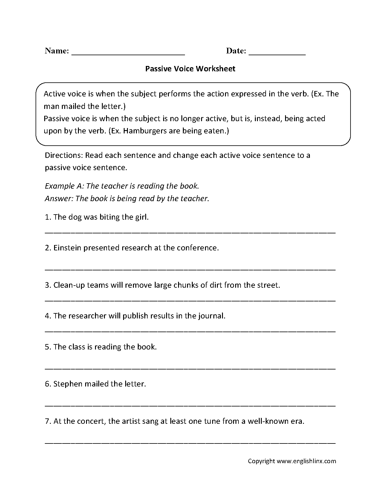 Passive Voice Grammar Worksheet Passive Voice Grammar Worksheet