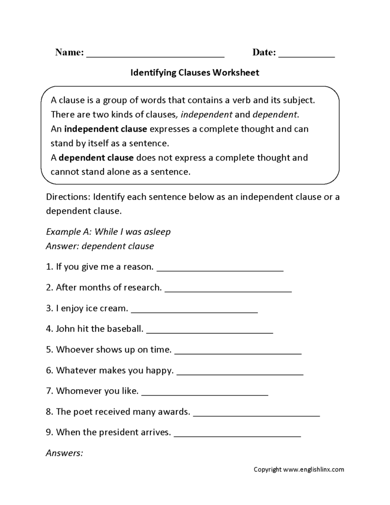 Englishlinx Clauses Worksheets