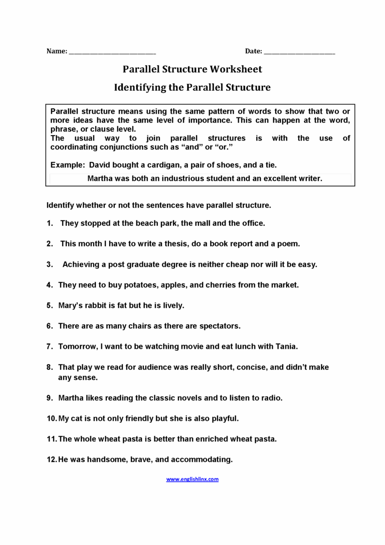 Englishlinx Parallel Structure Worksheets