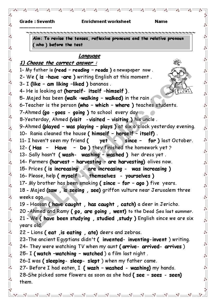Class 7 English Grammar Worksheet