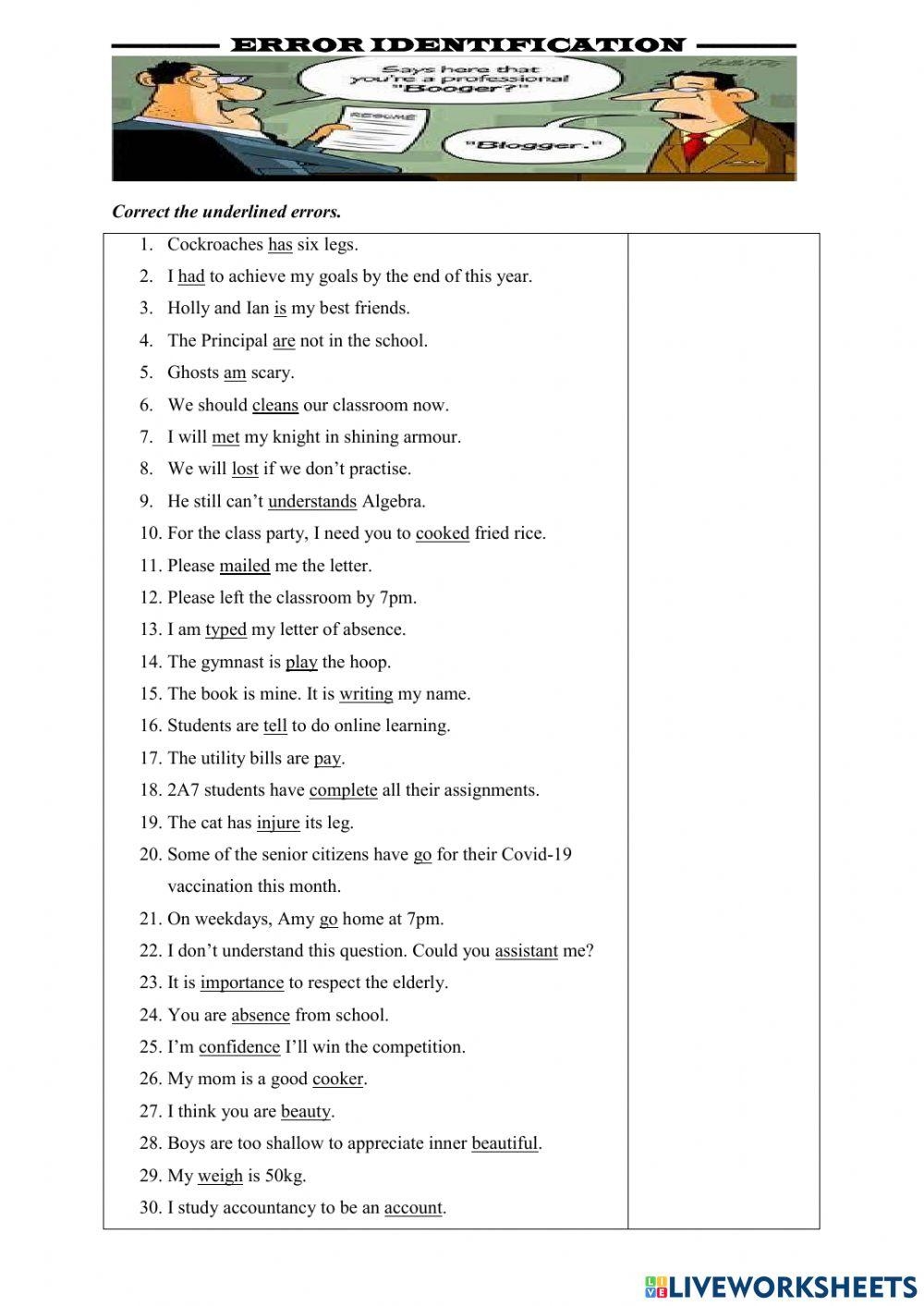Error Identific Free Interactive Worksheets 1026740