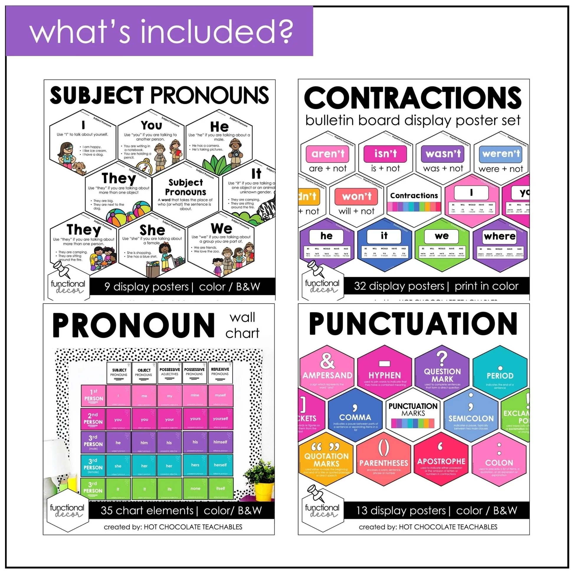 ESL Grammar Posters Contraction Pronoun Punctuation