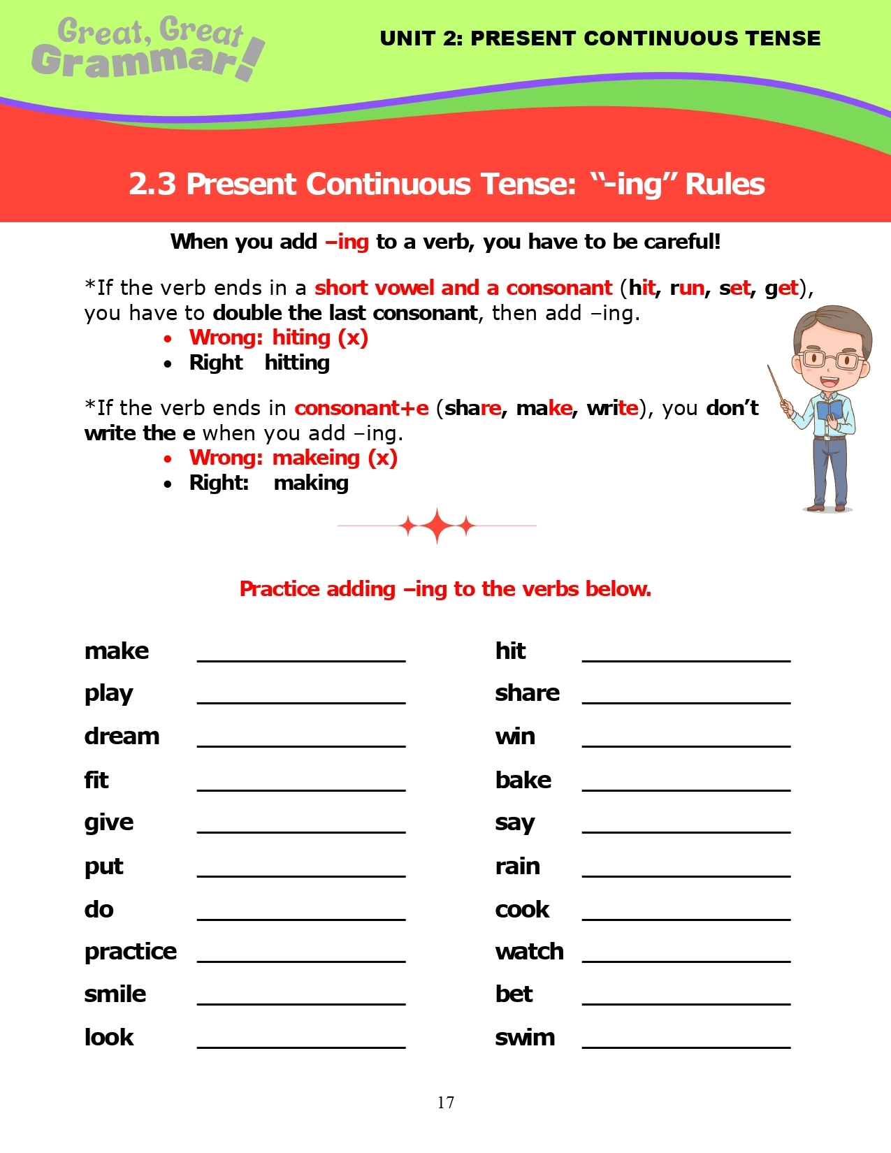 ESL Grammar PRESENT CONTINUOUS TENSE 3 ing Rules Stickyball ESL Lessons ESL Grammar PRESENT CONTINUOUS TENSE 3 ing Rules Stickyball ESL Lessons