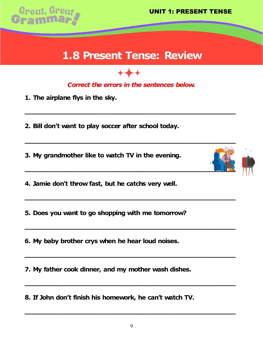 ESL Grammar PRESENT TENSE 8 Error Correction Stickyball ESL Lessons ESL Grammar PRESENT TENSE 8 Error Correction Stickyball ESL Lessons