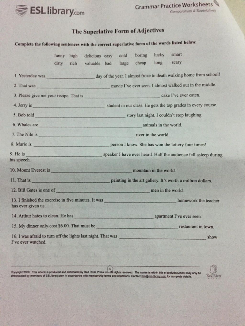 Grammar Practice Worksheets Esl Library