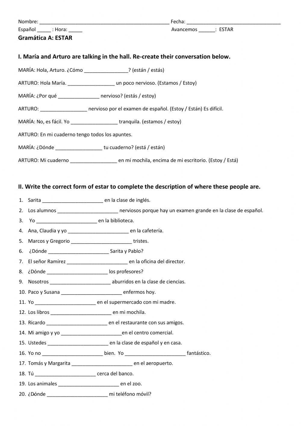 ESTAR SPANISH G Free Interactive Worksheets 548360