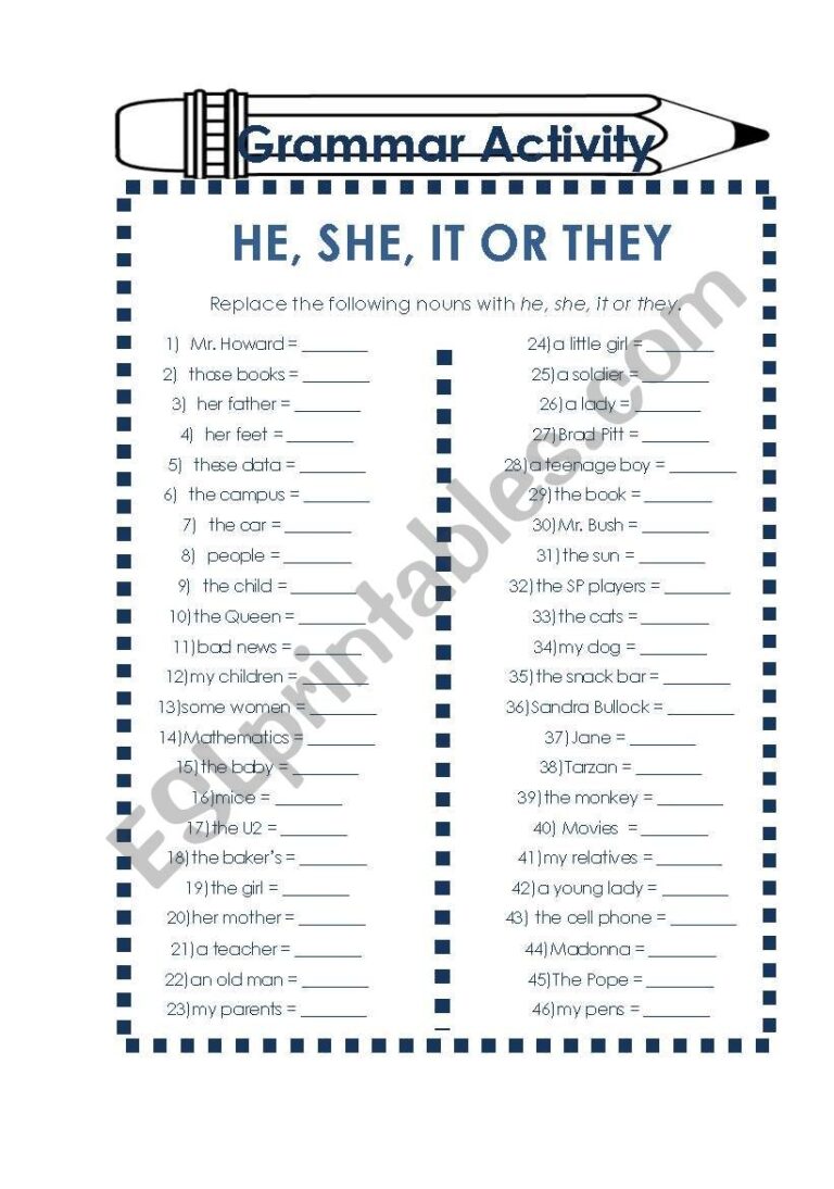 Exercise With He She It Or They ESL Worksheet By Mariabocc
