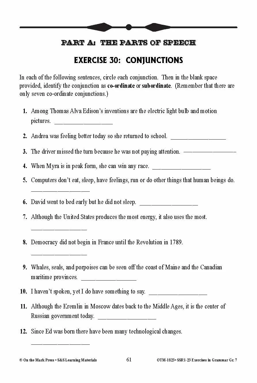 Middle School Grammar Worksheets