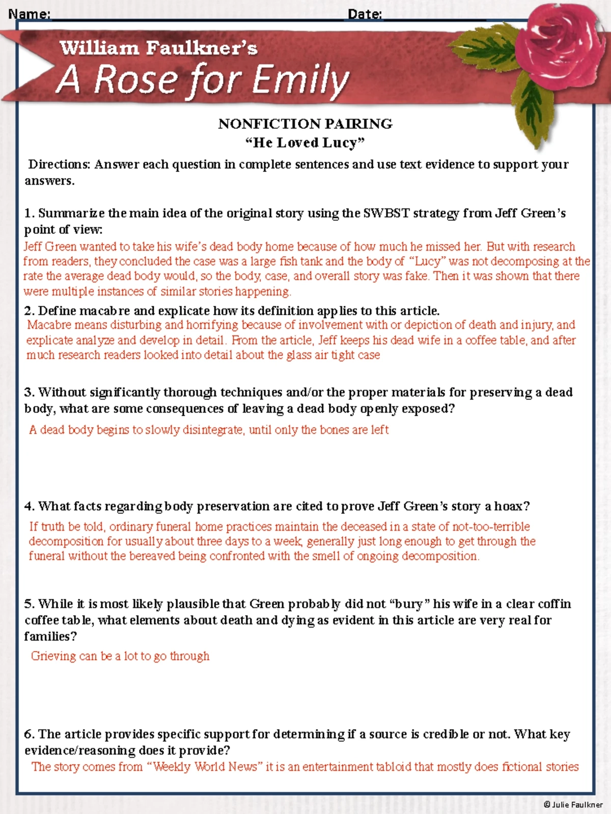 Weekly Grammar Worksheet Julie Faulkner Weekly Grammar Worksheet Julie Faulkner