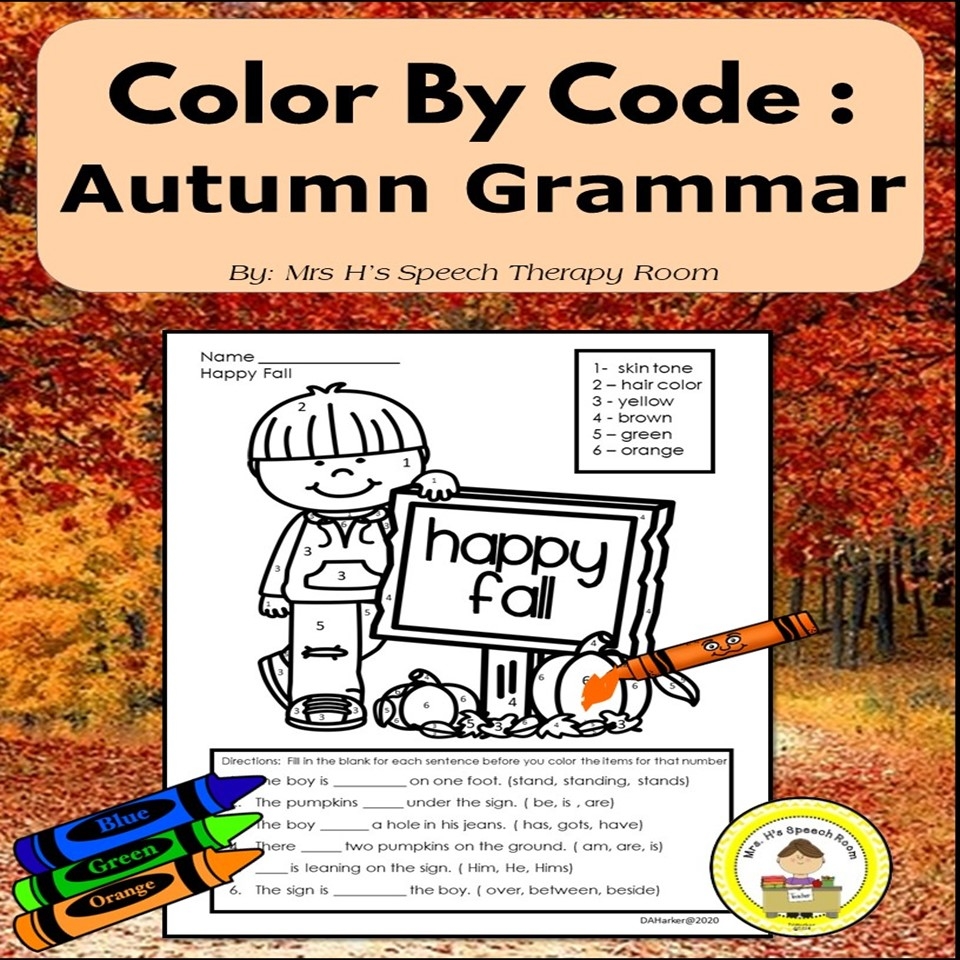 Fall Speech Therapy Grammar Color By Code For Elementary Language Skills Made By Teachers