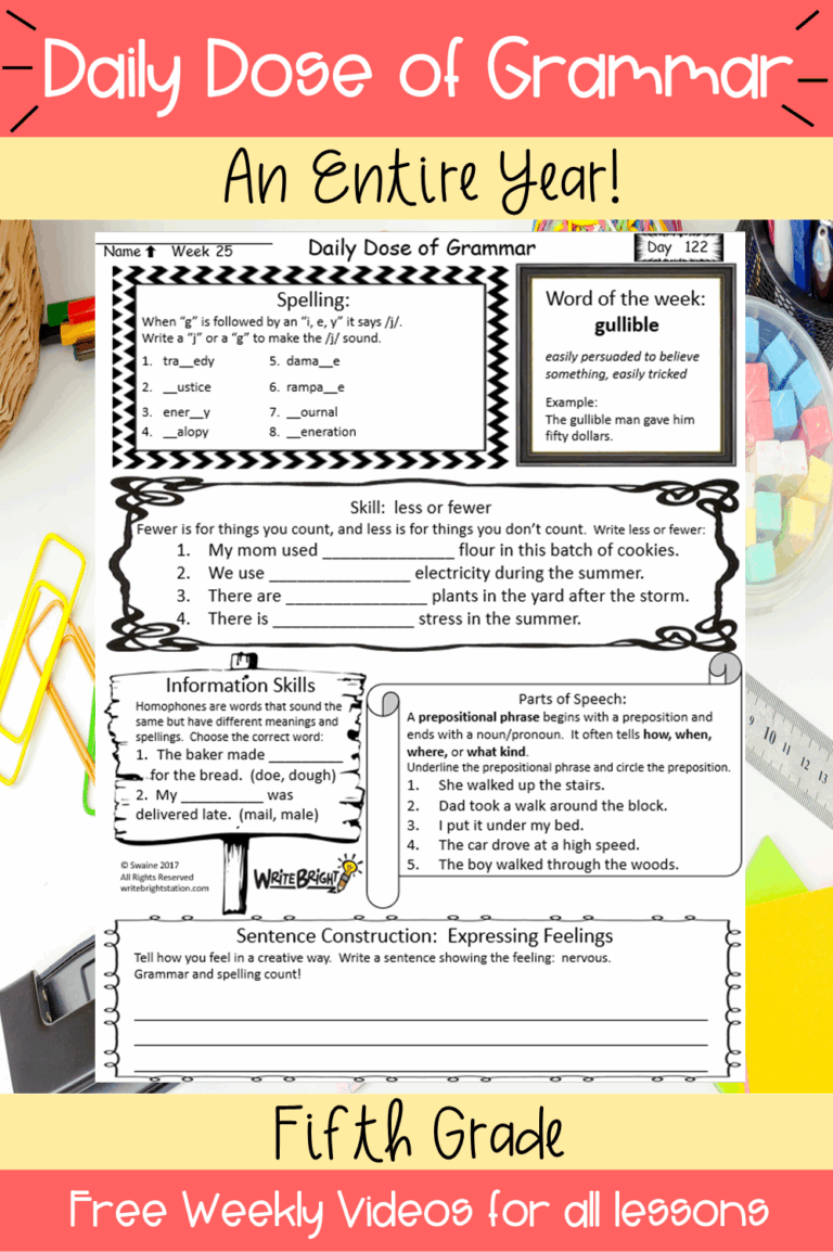 Fifth Grade Grammar Skills Daily Dose Bundle Standards Assessments Write Bright Lady