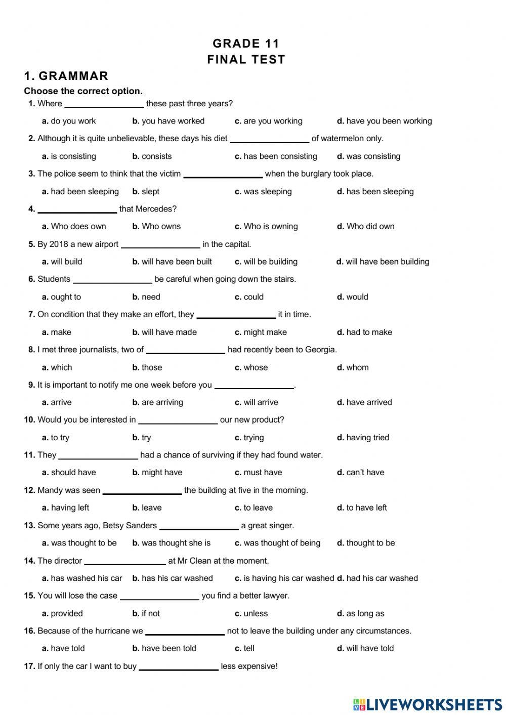 Final Test Gram Free Interactive Worksheets 2846748 Final Test Gram Free Interactive Worksheets 2846748