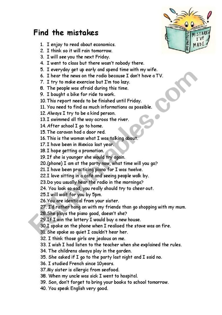 Find The Mistakes 1 ESL Worksheet By Christineallom