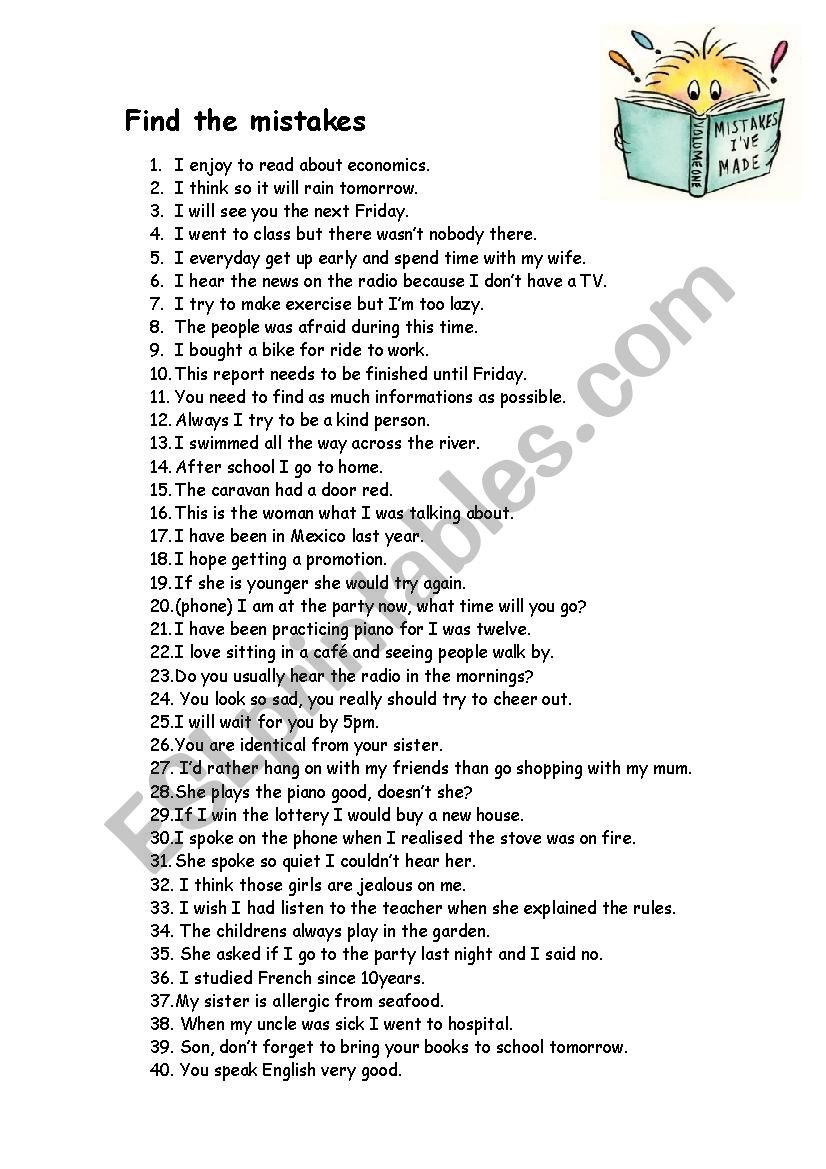 Find The Mistakes 1 ESL Worksheet By Christineallom