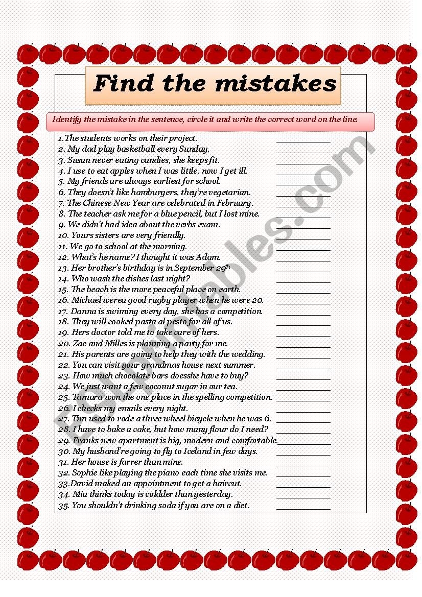 Find The Mistakes ESL Worksheet By Mirapple