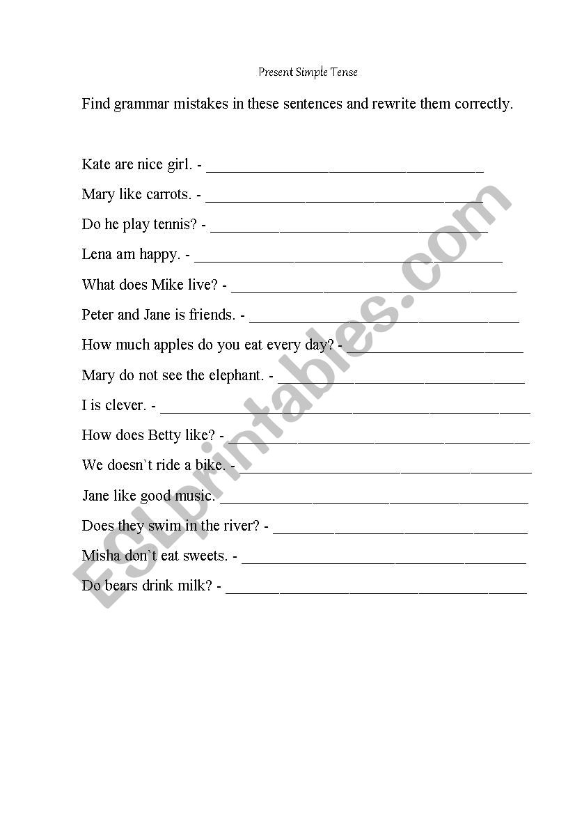 Find Grammar Mistakes Worksheet Find Grammar Mistakes Worksheet