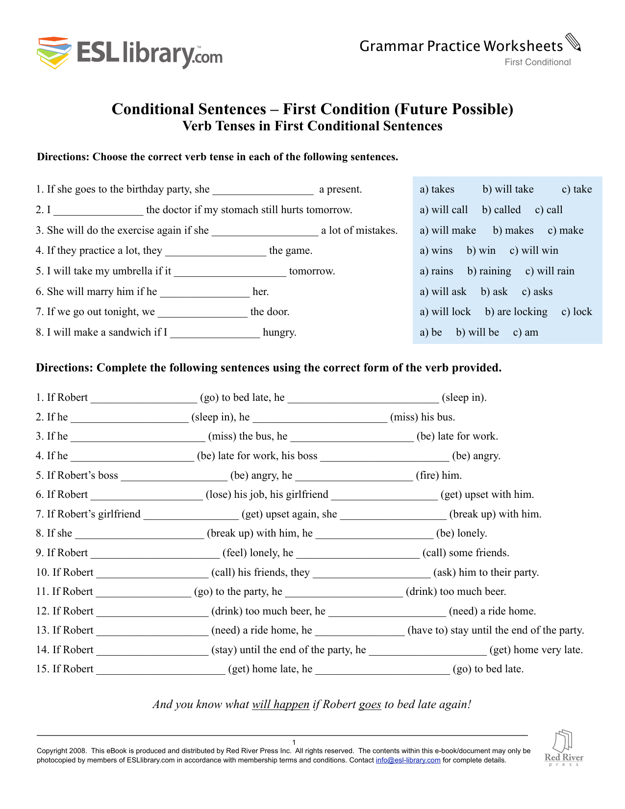 First Conditional Grammar Worksheet ESL Practice First Conditional Grammar Worksheet ESL Practice