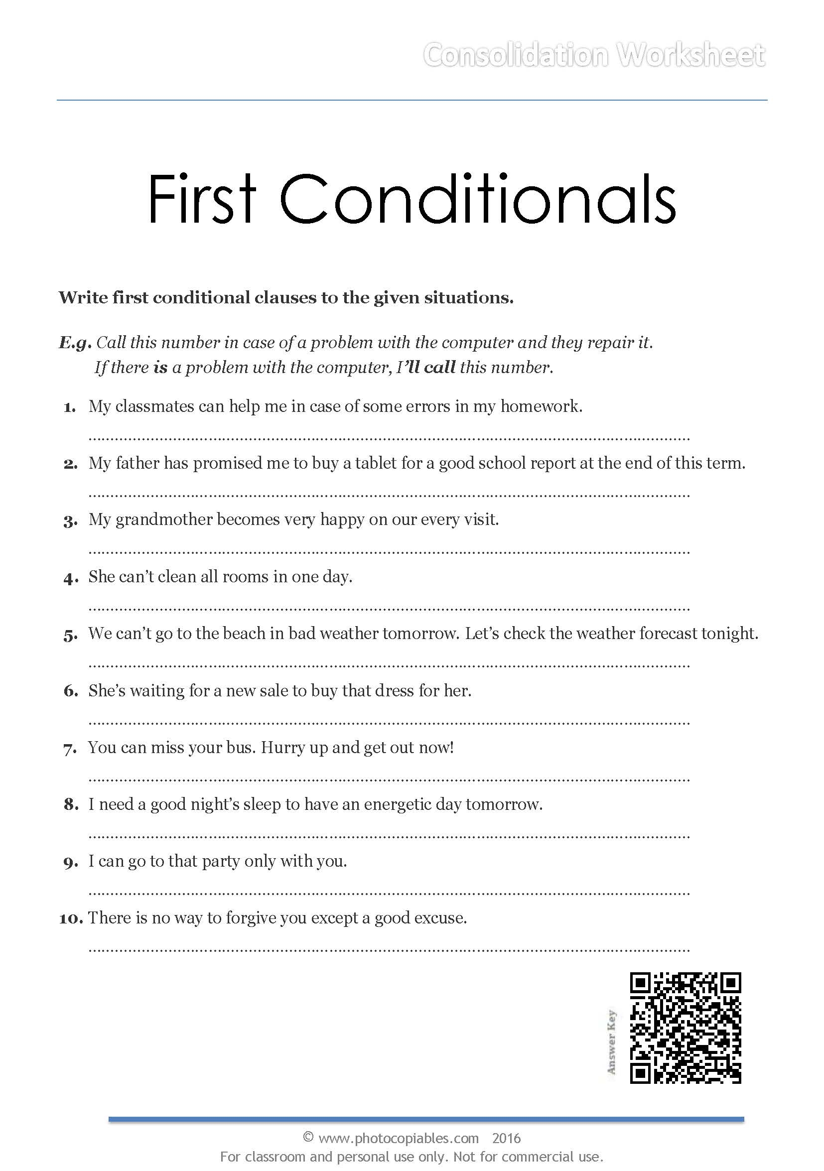 First Conditionals Consolidation Worksheet Photocopiables