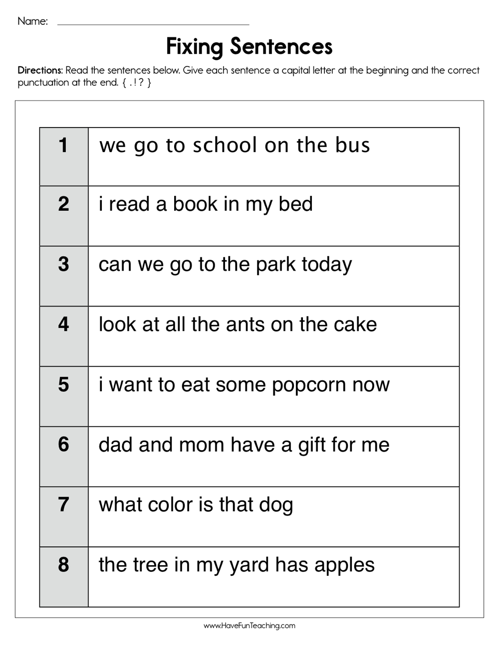 Fixing Sentences Worksheet Have Fun Teaching Fixing Sentences Worksheet Have Fun Teaching