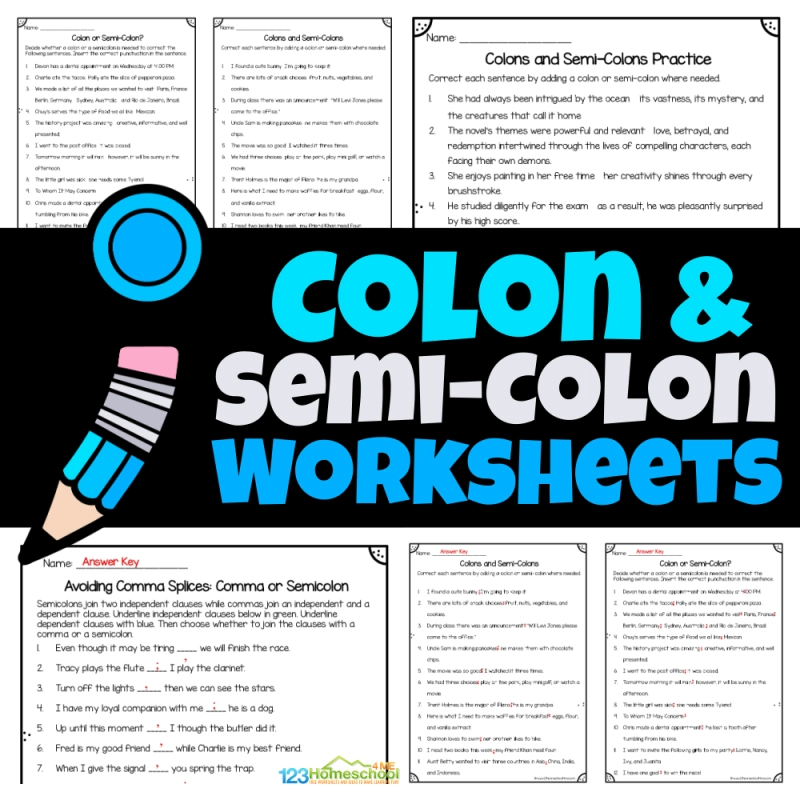 FREE Colon And Semicolon Worksheets With Answer Key