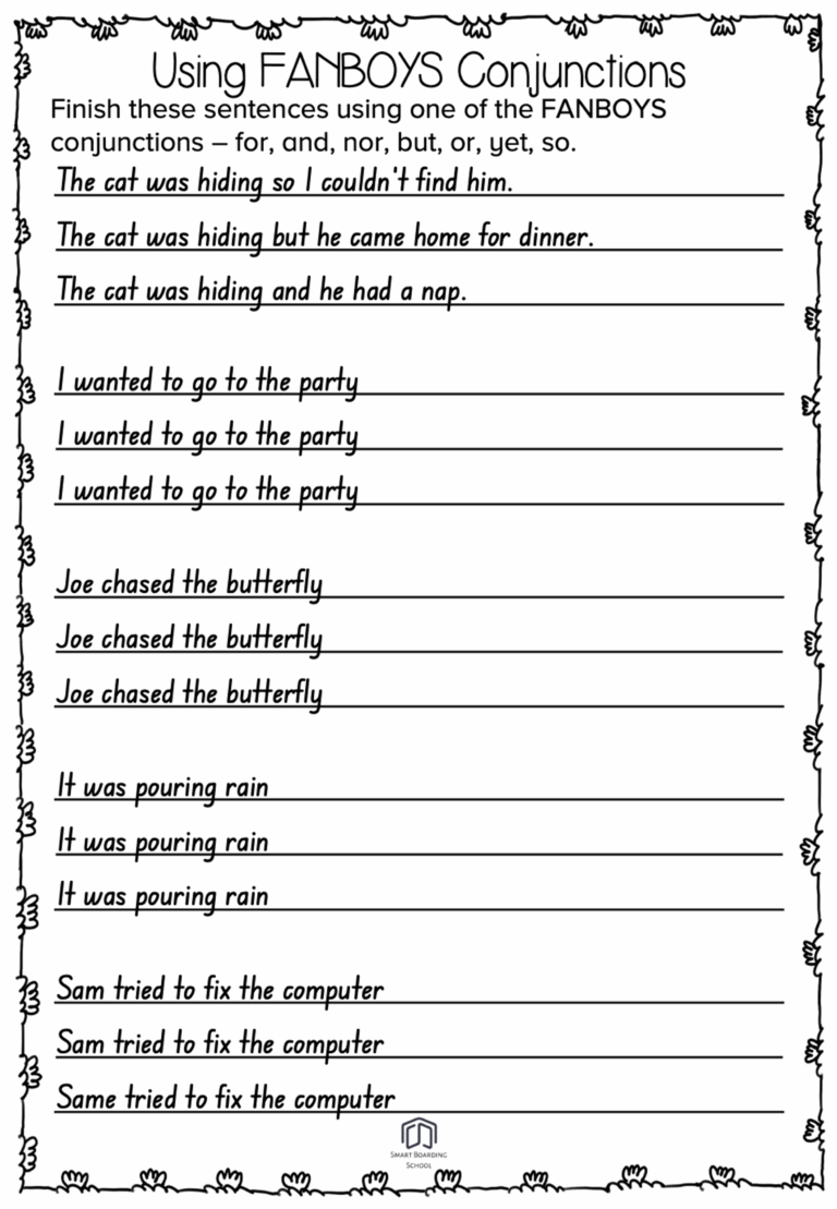 Free FANBOYS Conjunction Worksheet