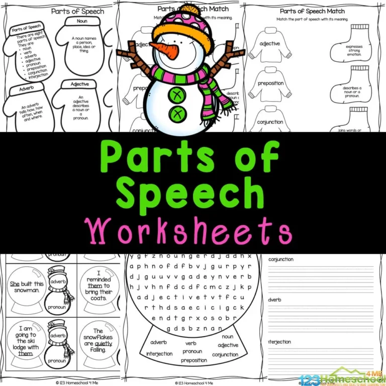  FREE Printable Winter Snowman Parts Of Speech Grammar Worksheets