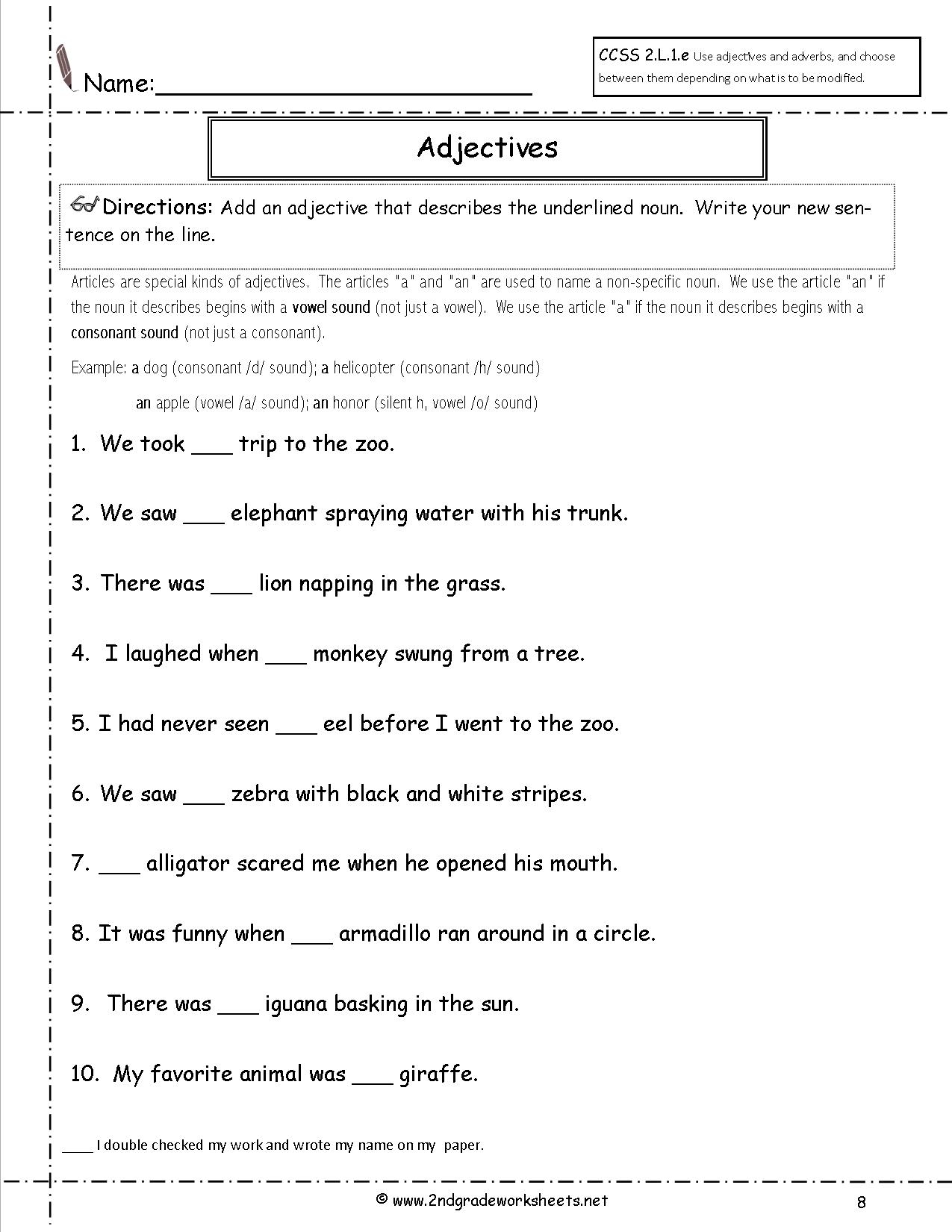 Free Using Adjectives Worksheets Free Using Adjectives Worksheets