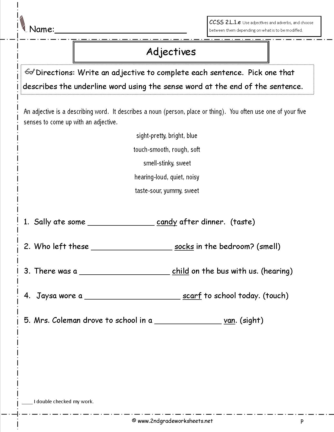 Free Using Adjectives Worksheets Free Using Adjectives Worksheets