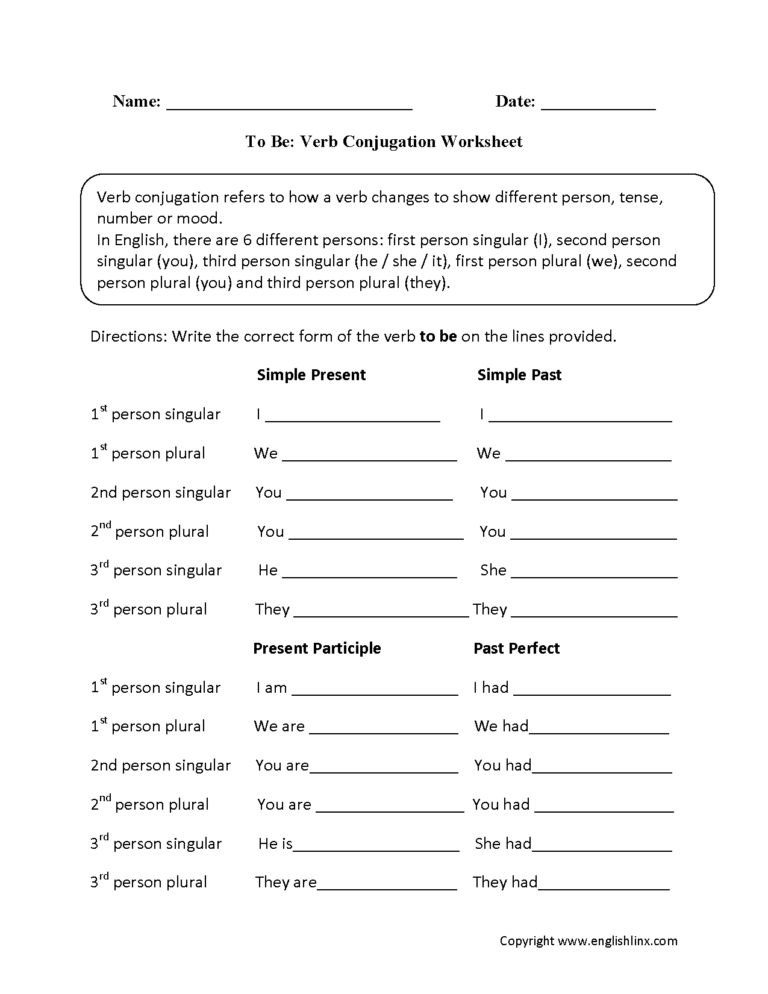 Free Verbs Worksheets Printable Action Linking Irregular Verb Practice