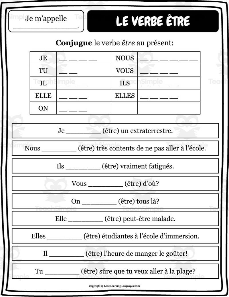 French ETRE Verb Worksheet Set French ETRE Verb Worksheet Set