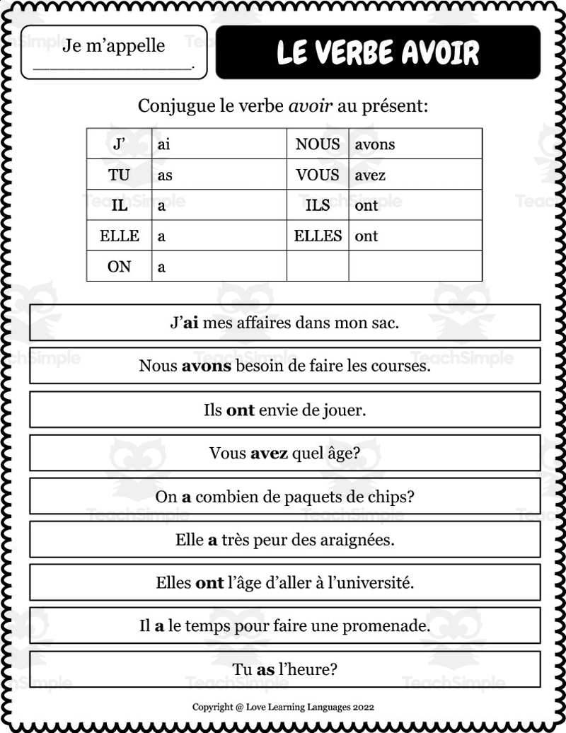 French Grammar Worksheets With Answers