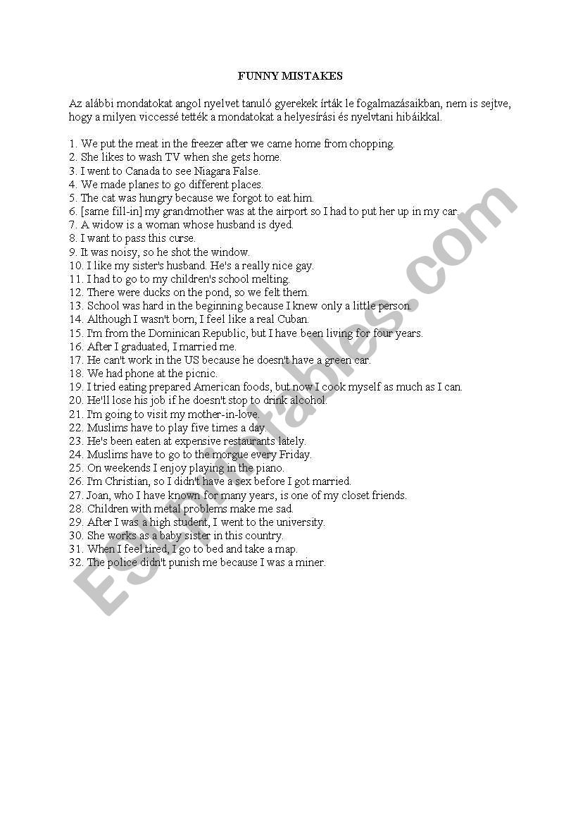 Funny Mistakes ESL Worksheet By Guldlock