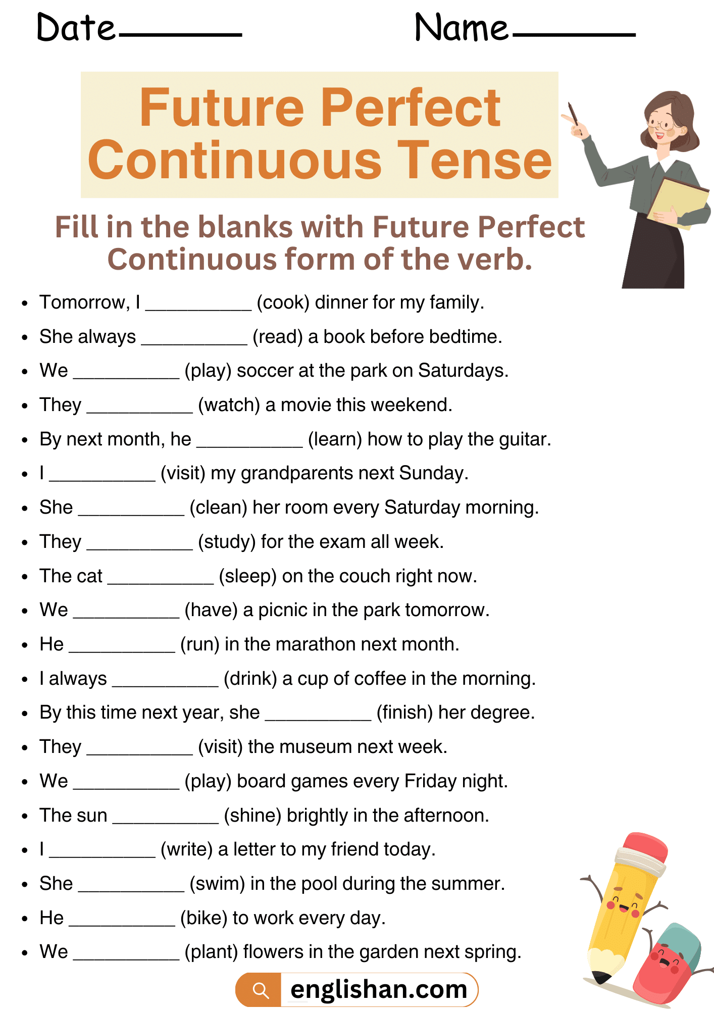 Future Perfect Continuous Worksheets And Exercises With Answers Future Perfect Continuous Worksheets And Exercises With Answers