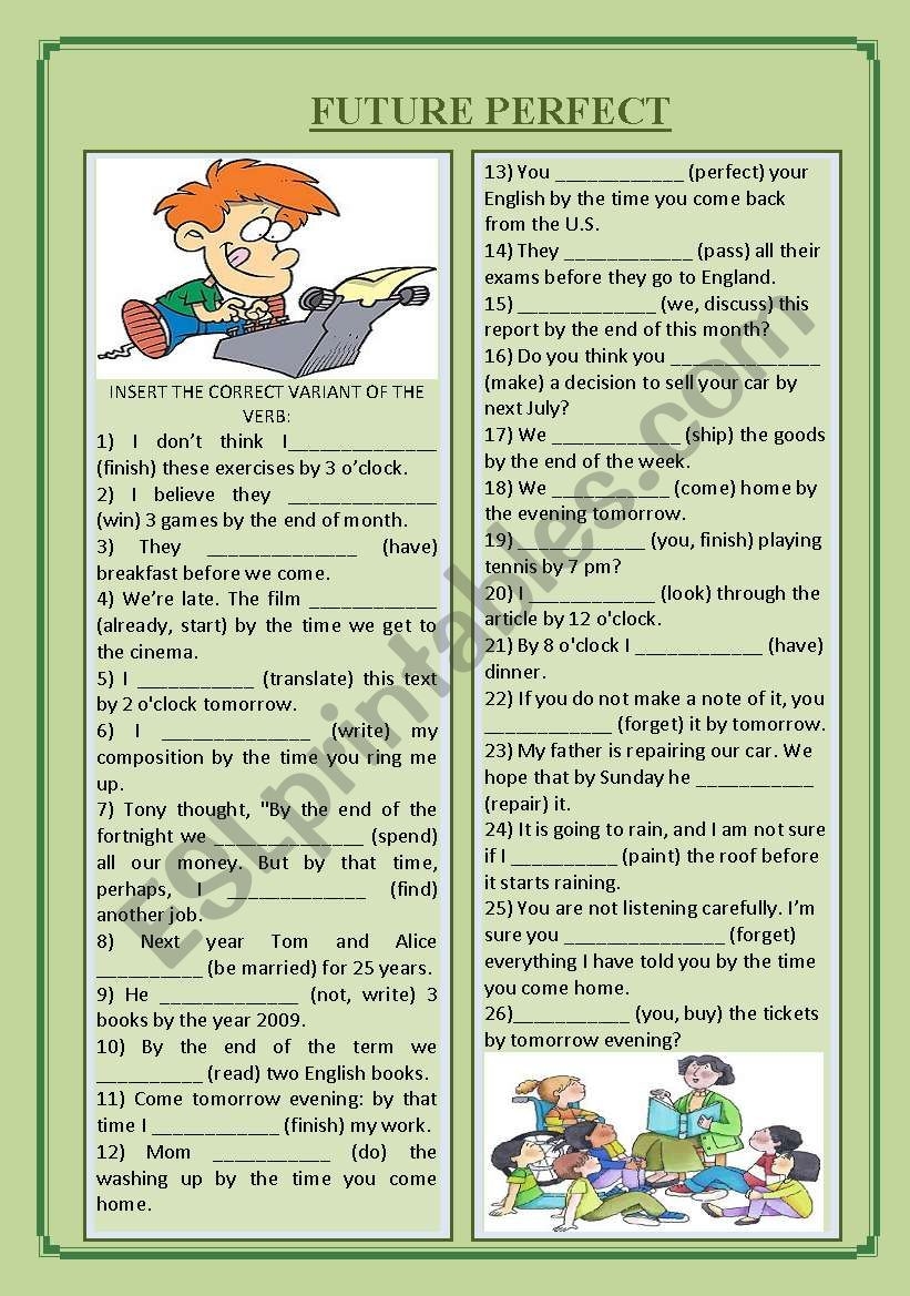 Grammar Worksheet Future Perfect Grammar Worksheet Future Perfect
